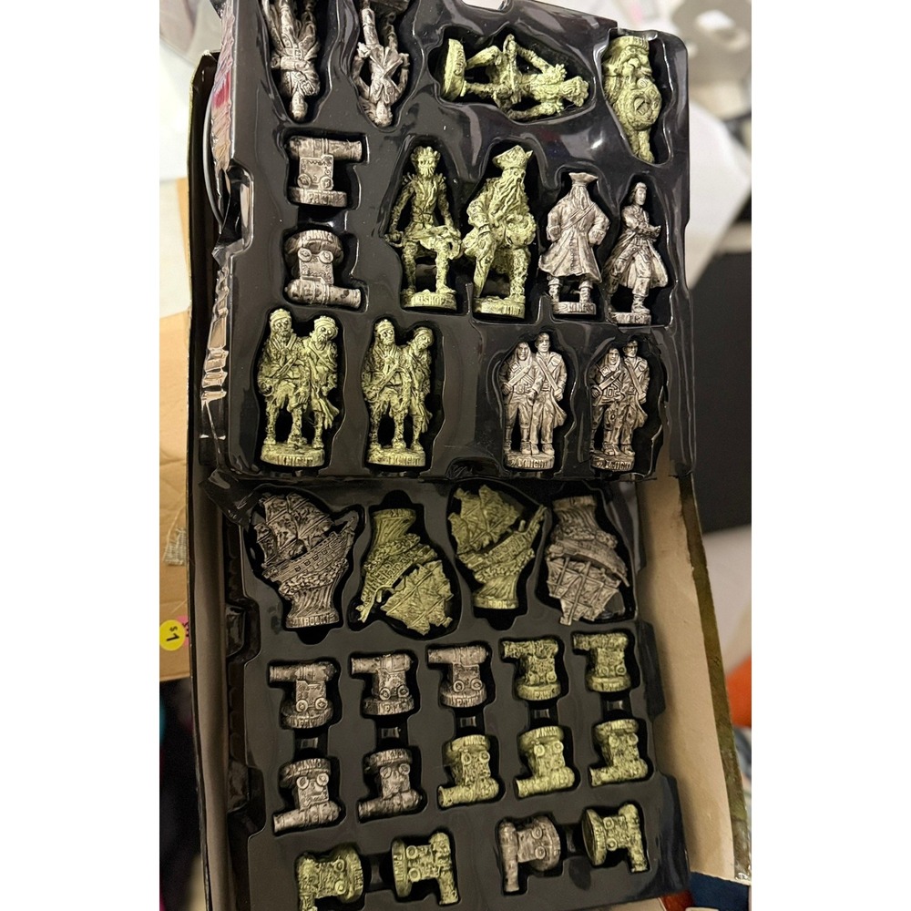 Metal Miniature Board Game Figures Set in Silver and Pale Green